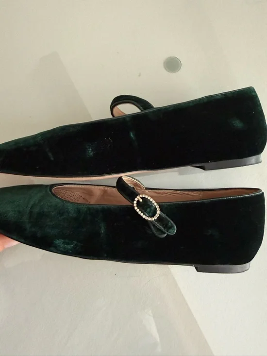 J.Crew Green Velvet Mary Jane Flats Square Toe Size 7 - Picture 4 of 7